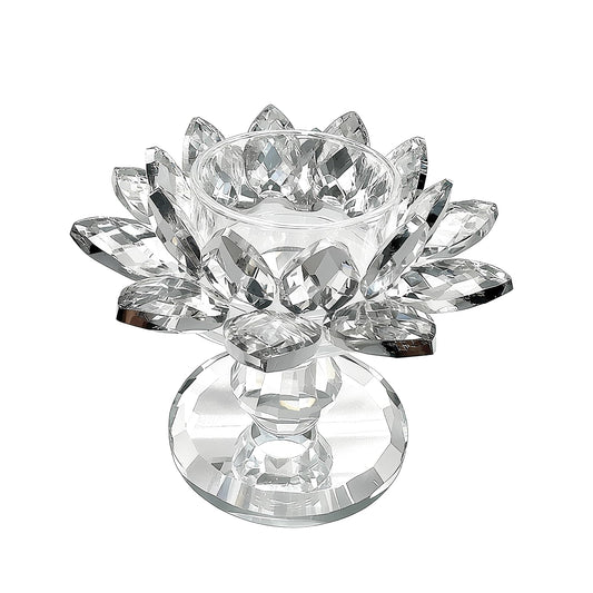 Xisakaca Crystal Lotus Flower Candle Holder, Votive Tealight Candlestick Stand for Table Centerpiece Party Wedding Decor Transparent