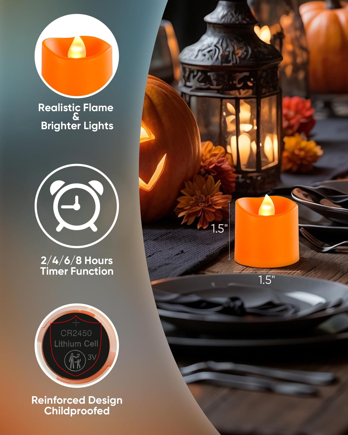 Homemory 24Pack 400+Hour Remote Control Flameless Candles, 2/4/6/8H Timer Led Votive Candles, Battery Operated Tea Lights for Wedding Table Centerpiece, Holidays, Halloween Pumpkins-Orange