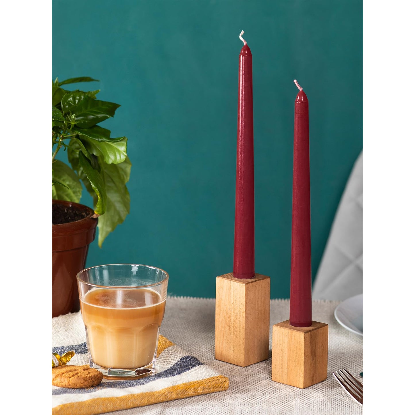 CANDWAX Bordeaux 8 inch Taper Candles Set of 4 - Unscented Smokeless Dripless Tall Candlesticks - Ideal for Party, Wedding or as a Romantic Dinner Table Centerpiece - Tapered Candle Sticks