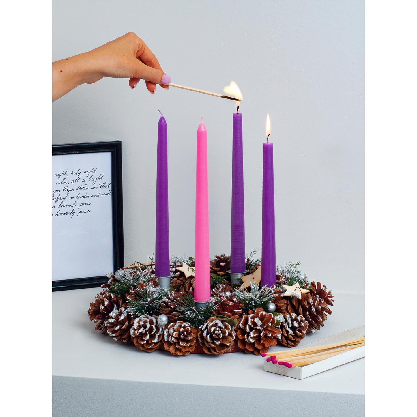 CANDWAX 10 Inch Advent Taper Candles Set of 12 - Long Burning Dripless Unscented Tapers - Perfect for Advent Wreaths, Christmas Décor - 9 Purple Tapers, 3 Pink Tapered Candles