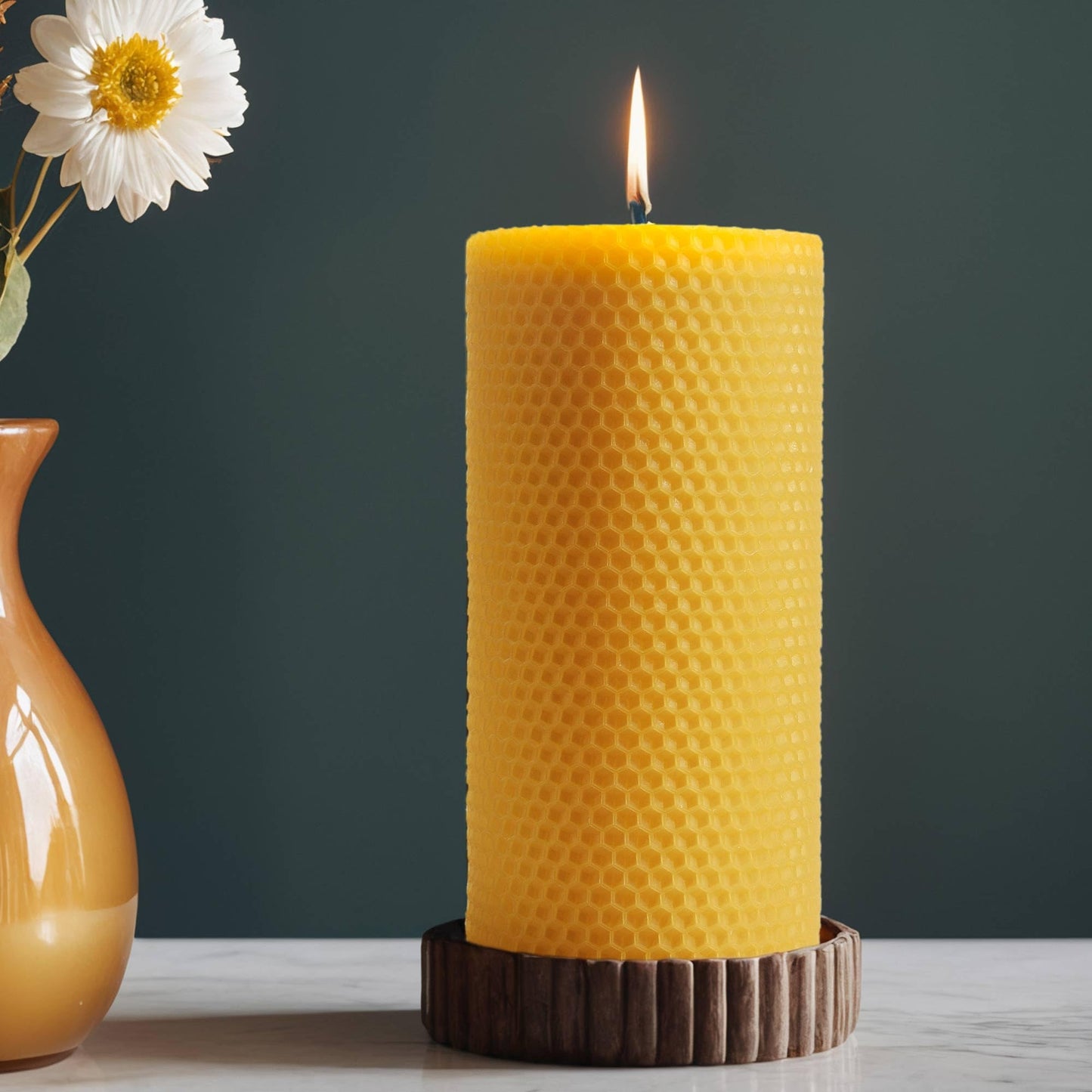 Pure 3x6 Inch Natural Bees Candles Hand Rolled Candle 2 Pack,Honeycomb Candles Pillar Candle 30 Hours Long Burning,Dripless and Smokeless for Home Decor Party Dinner Gifts