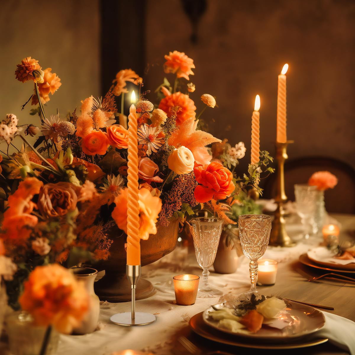 6 Pack 10 Inch Orange Spiral Taper Candles for Halloween and Fall Harvest, Unscented Dripless Twisted Candlesticks for Dinner Party Thanksgiving Sport Event and Citrus-Themed Decoration