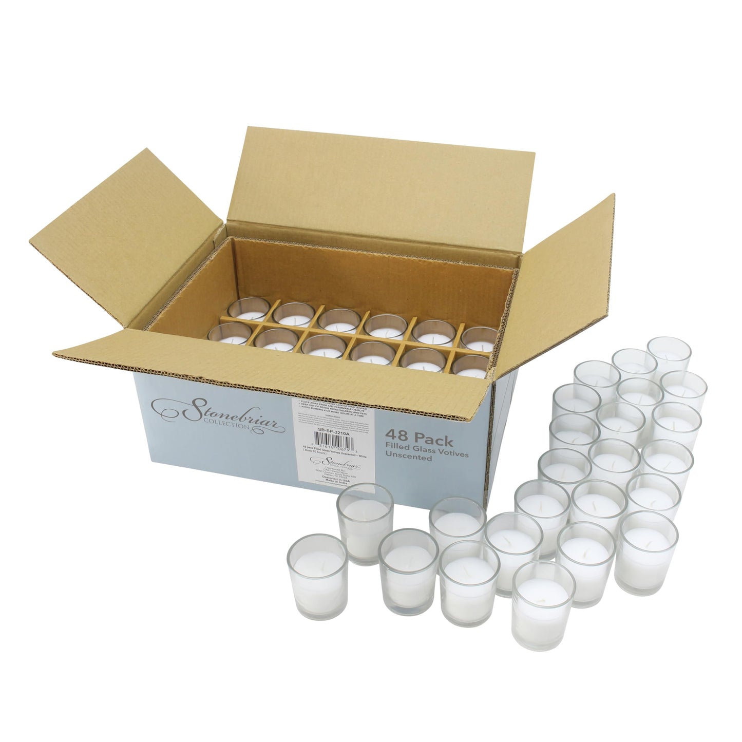 Stonebriar 12 Hour Long Burning Unscented Wax Filled Votive Holders, 48 Pack, White