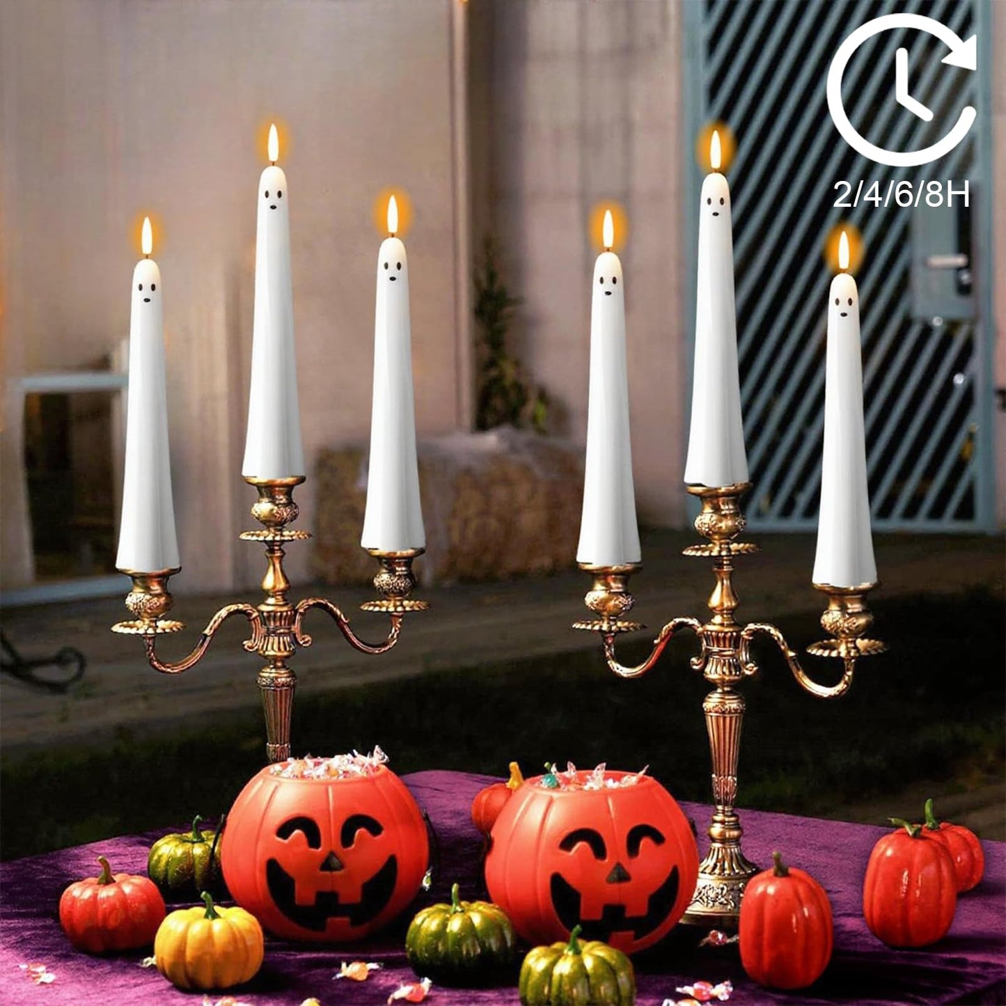 Wondise Halloween Flameless Taper Candles with Remote & Timer, Spooky Ghost Battery Operated Real Wax 3D Wick Flickering Halloween Candles for Halloween Decorations Indoor Gift