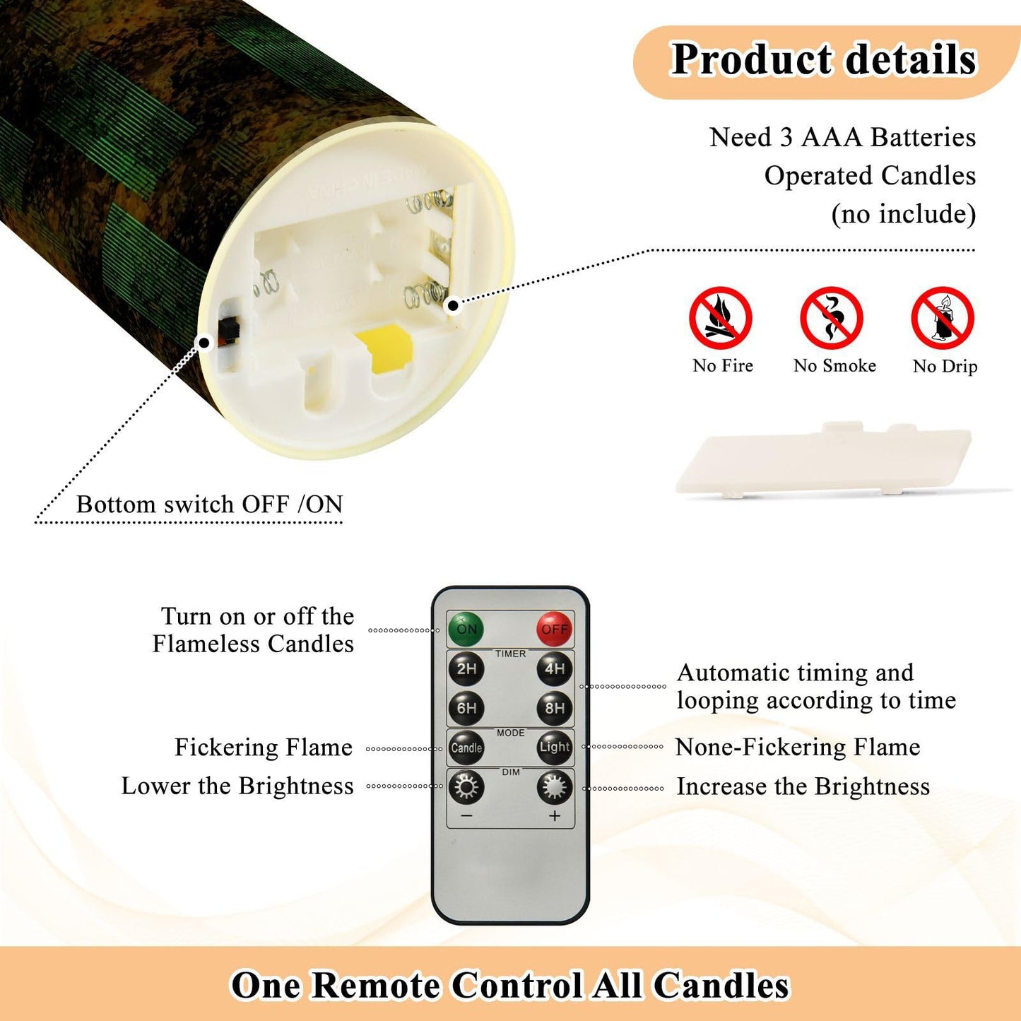Gravopti Abstract Block 2 Pack Flameless LED Pillar Candles with Remote & Timer, Battery Operated, Flickering Wax Candle for Wedding, Romantic Home & Party Decor