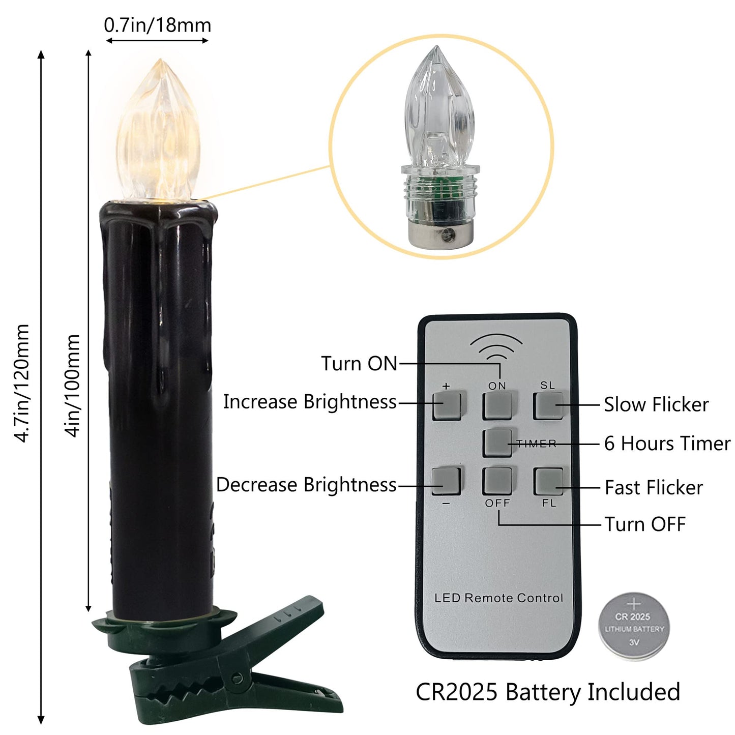 Flameless LED Taper Candles with Clips, 4” Battery Operated Window Candles with Remote Timer Mini LED Chandelier Candlesticks for Home Decor Wedding Church Party & Tree Lighting,10 Pack,Black