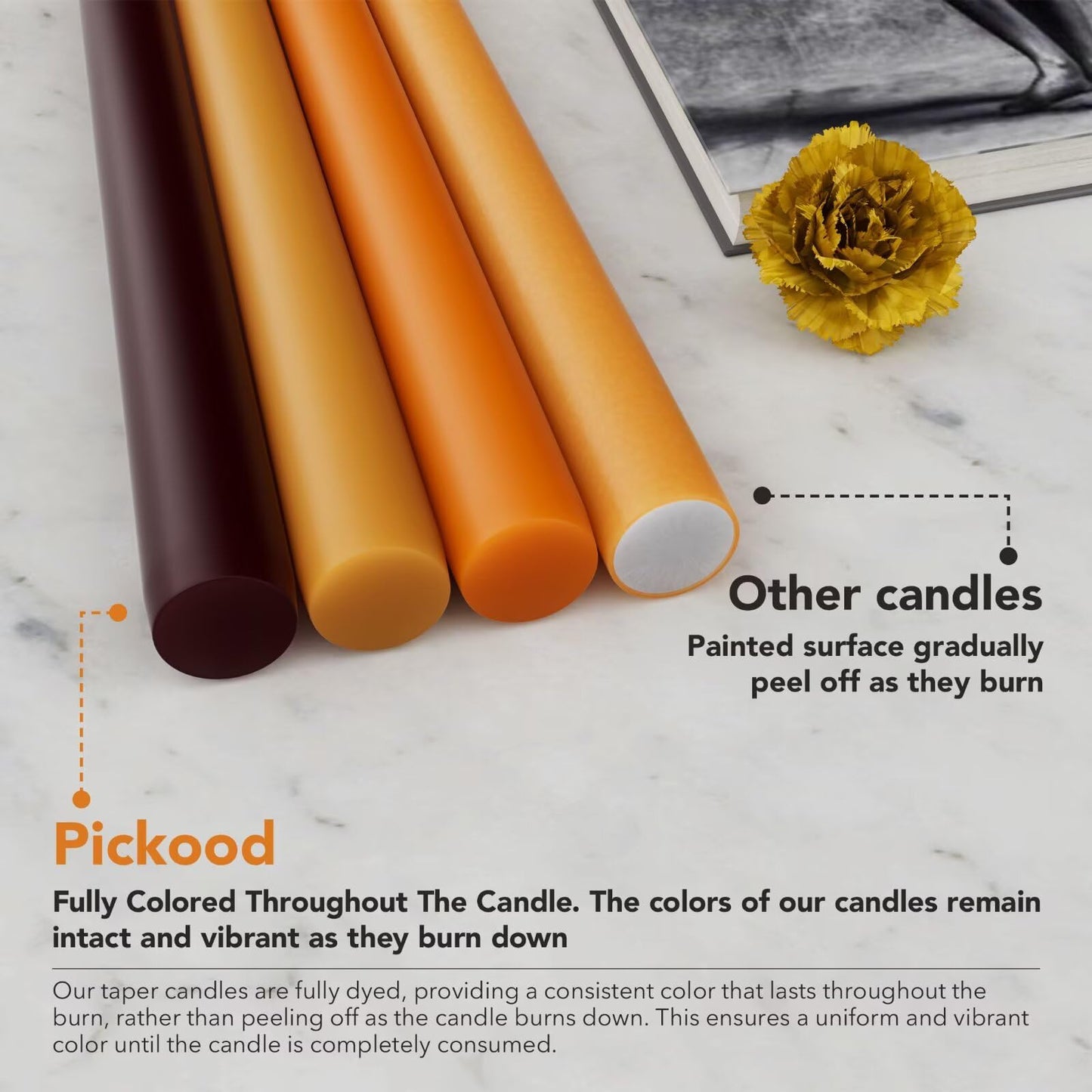 Pickood 10-Inch Tall Dripless Taper Candles Set of 4 - Fall Tapered Candles, Perfect for Halloween,Fall - Smokeless, Unscented, Long Burning - Hand Poured, Colored Tall Candlesticks - Thanksgiving