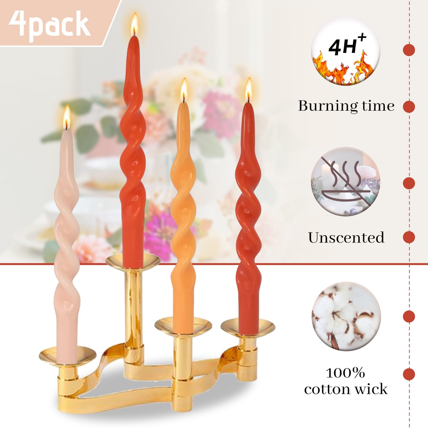BALEAGCDL Unscented Twisted Taper Candle Gradient Orange Spiral Candlesticks 10 Inch Handmade Smokeless Dinner Long Candles Set for Holiday Wedding Party Gift Home Decoration