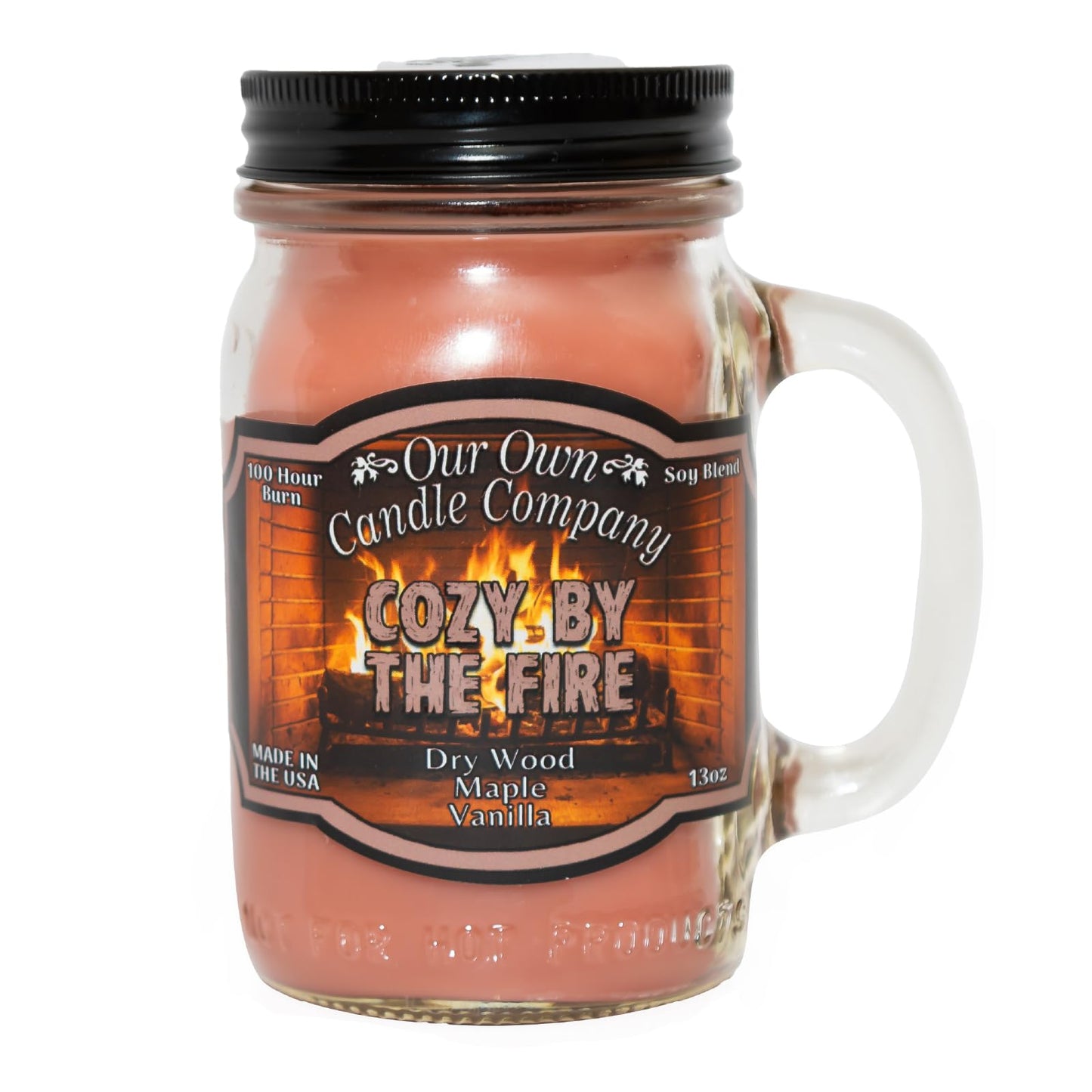 Our Own Candle Company Cozy by The Fire Scented Mason Jar Candle, 100 Hour Burn Time, 13 Ounces