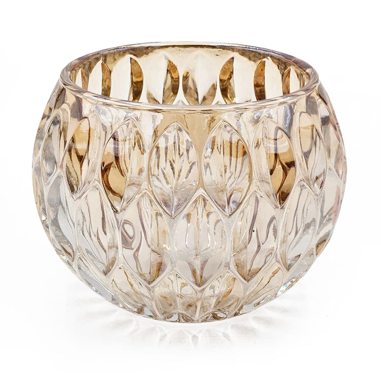 Shiny Amber Oval Cutout Glass Candleholder, 4 Pack