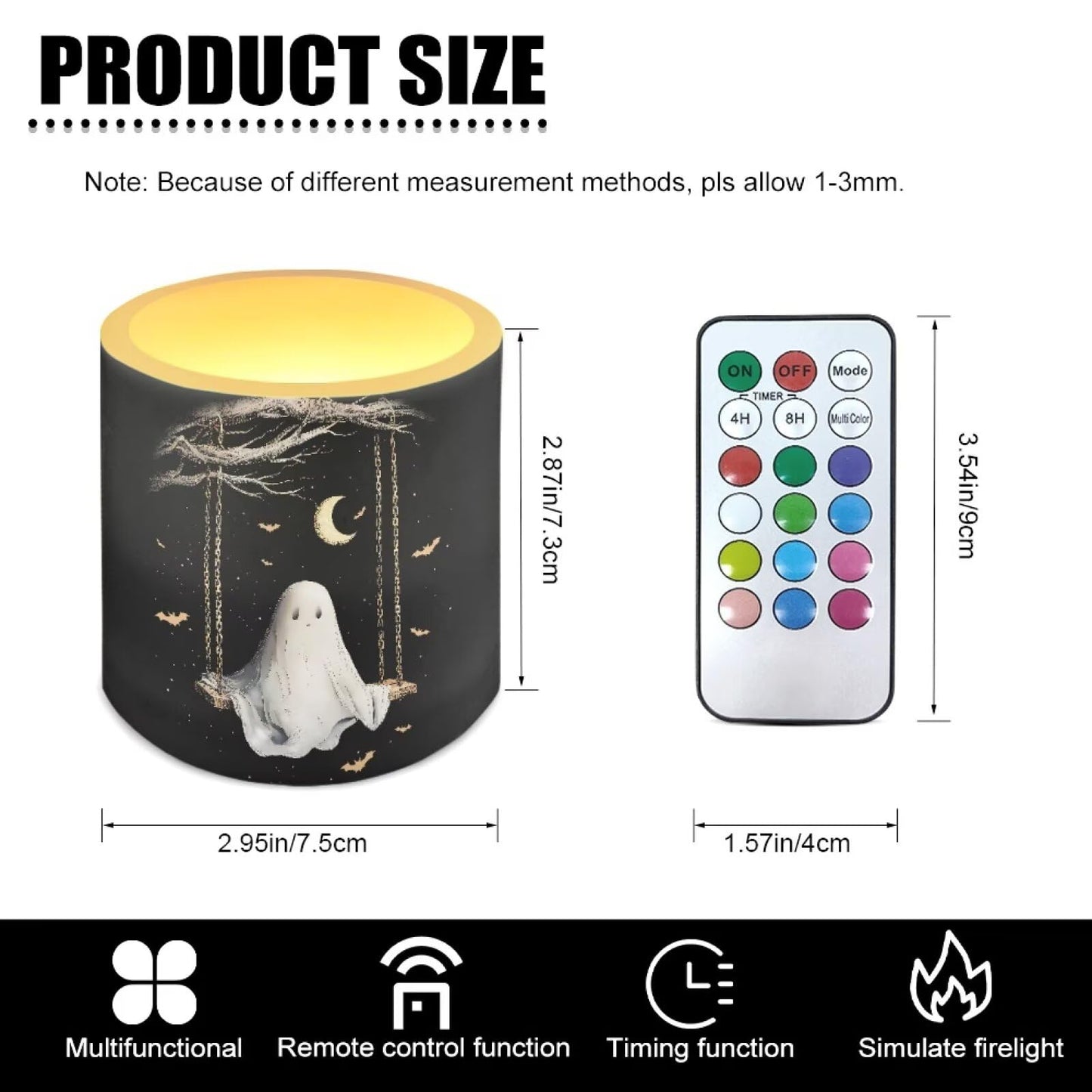 Merkmak 4Pcs Flameless Candles with Remote Halloween Moon Ghost Battery Operated Candles with Timer Pillar Tea Lights Bulk for Indoor Outdoor Banquet Party Home Decoration