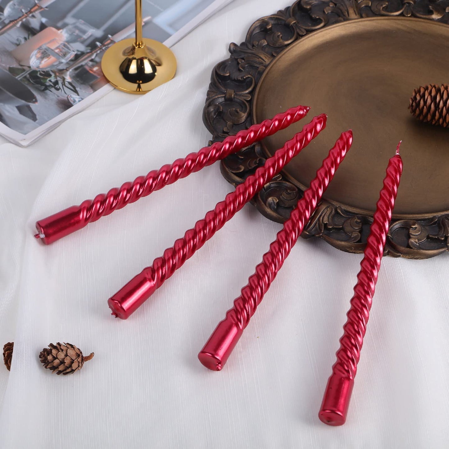 Kemladio Candle, 4pcs 10 inch Red Unscented Taper Candles, 8 Hrs Burn Time, Dinner, Halloween