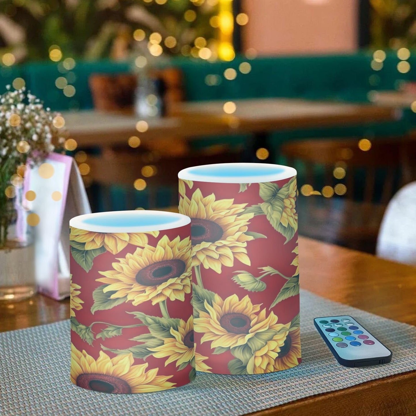 Kigai Flameless Candles Red Sunflowers Battery Operated Flickering LED Candles Waterproof Realistic Candles with Remote and Timer for Party Holiday Wedding Home Decor, 2 Pack
