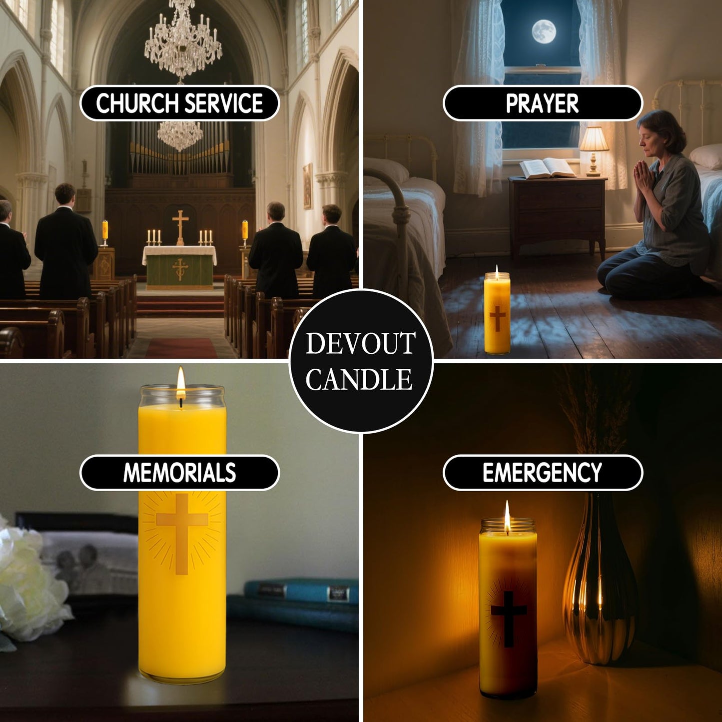 4 Packs Beeswax Prayer Candles, 7 Day Devotional Candles in Glass with 100 Hours Long Burn Time, Natural Scented Memorial Candles Religious Candle for Catholic, Vigil, Church