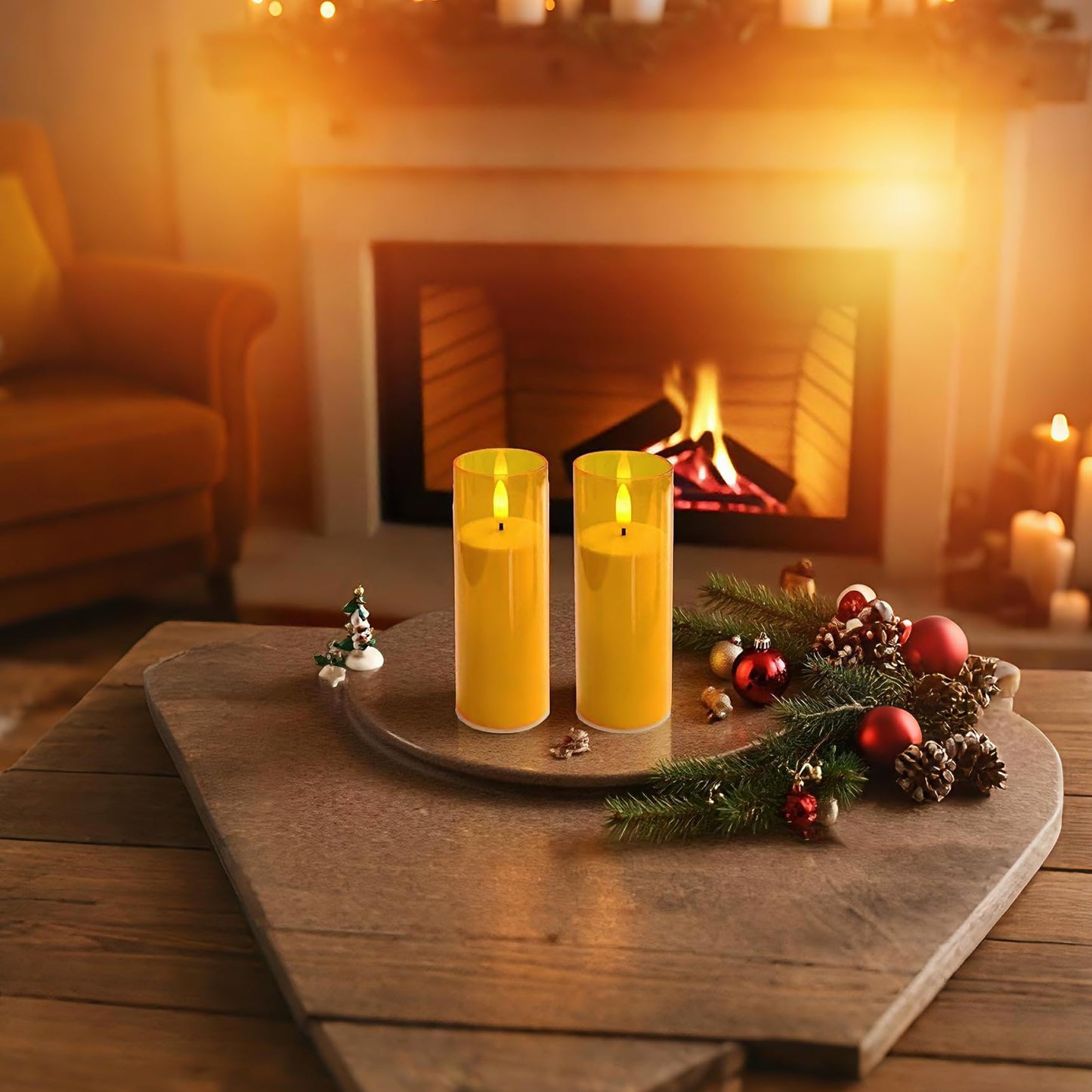 CANDLE CHOICE Indoor Outdoor Flameless Candles with Timer Waterproof Realistic Flickering Battery Operated Pillar LED Lights with Acrylic Shell Wedding Party Christmas Decorations 6 Pack 2”x6” Gold