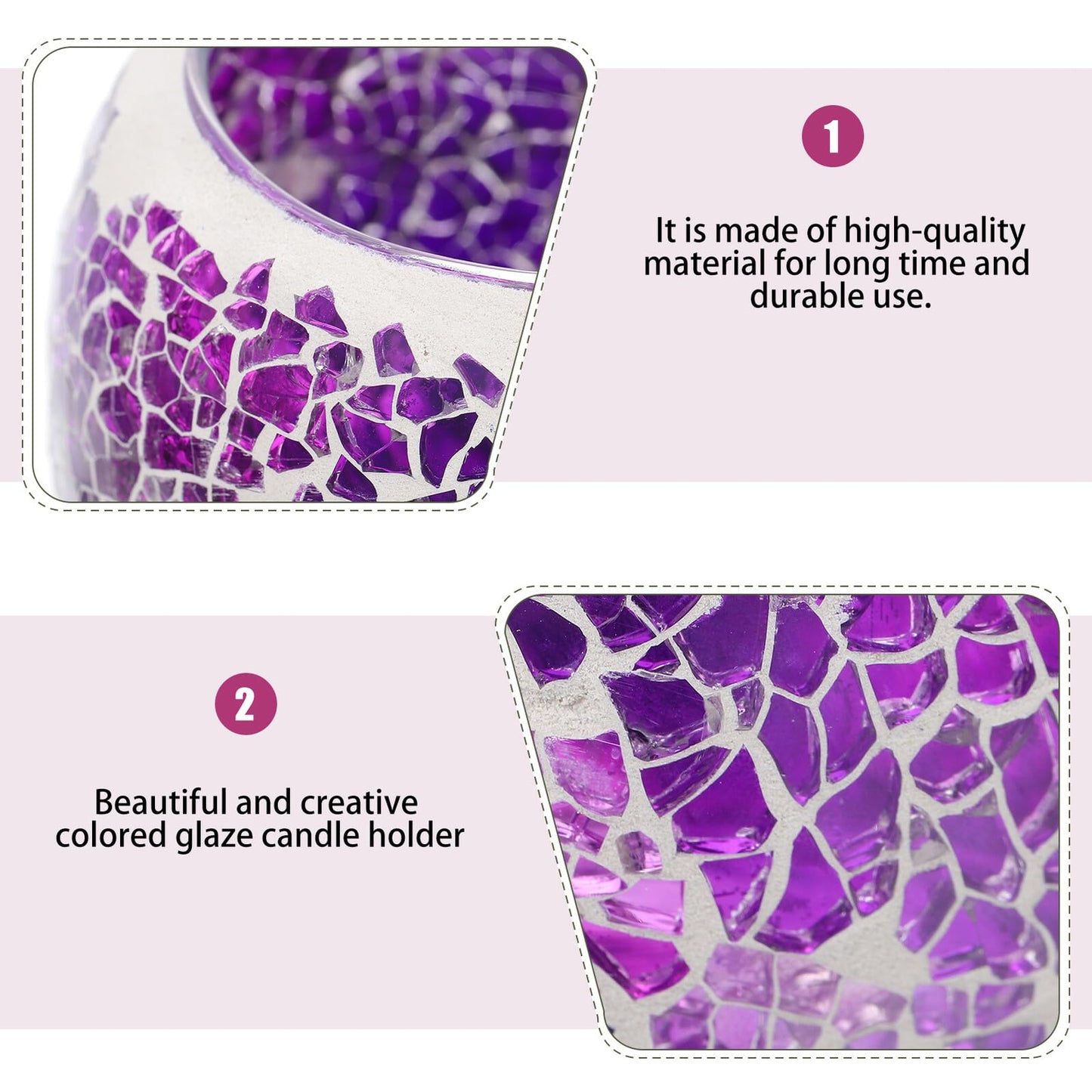 COHEALI European Mosaic Glass Candle Holder Purple Decorative Candlestick for Romantic Dinner Table Centerpiece Household Candle Stand Wedding Home Decor