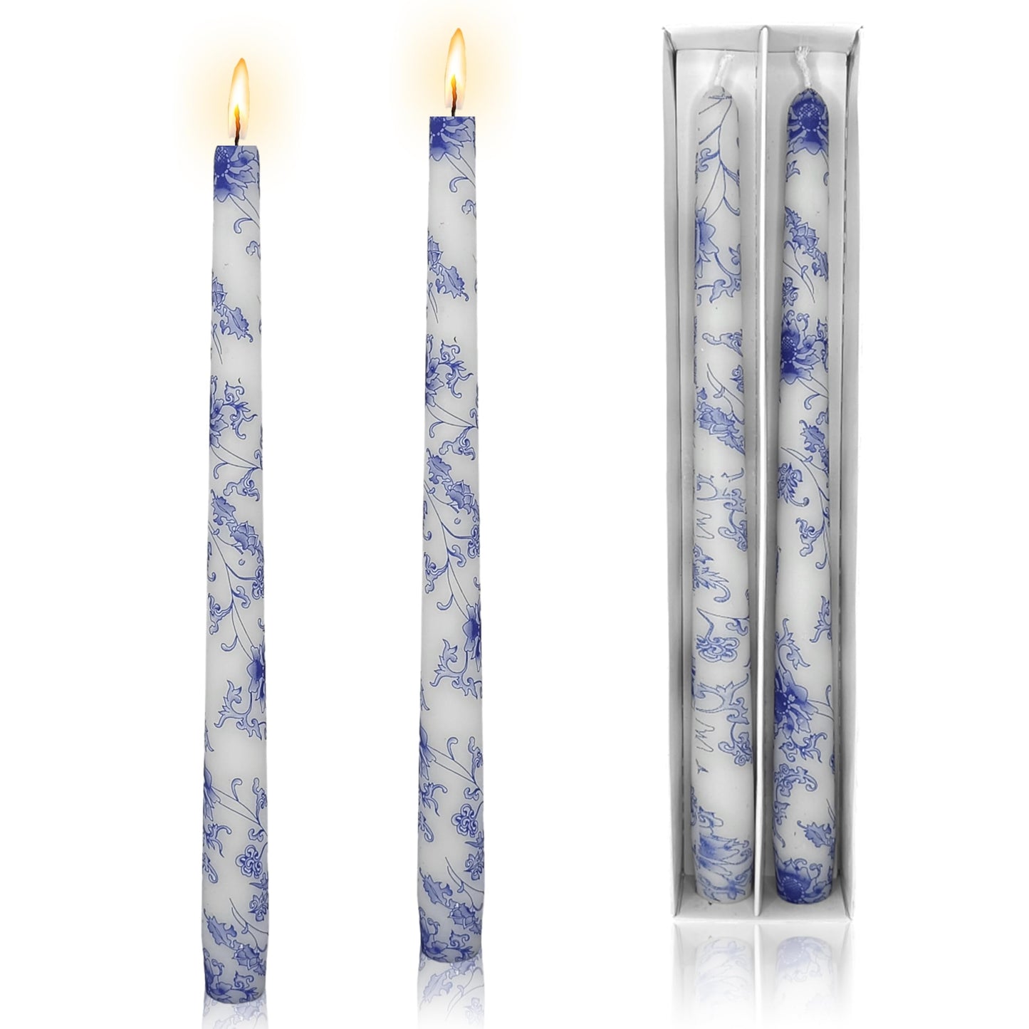Printed Taper Candles 10 INCH Handmade Candles Unscented Smokeless Candlesticks Blue and White Porcelain Pattern Candle for Home Wedding Dinner Holiday Party