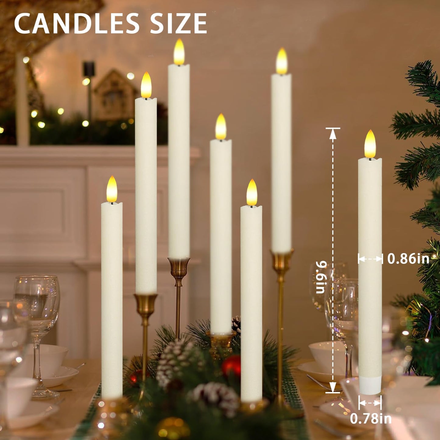 Upgraded Real Wax LED Flameless Taper Candles with Remote, KSWING 6 PCS White Candlesticks Battery Operated 3D Flickering - 9.6" Long Realistic Fake Candle Sticks for Home/Wedding/Fireplace Xmas Decor