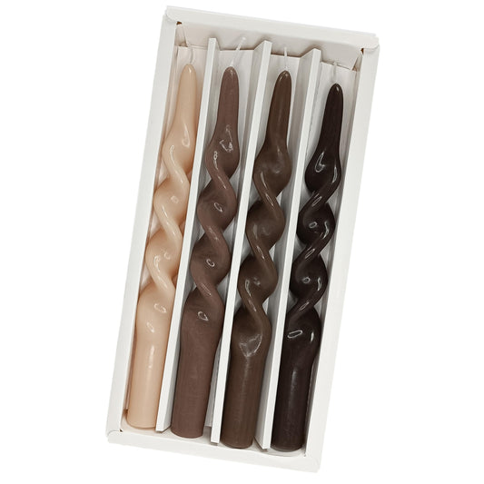 Spiral Taper Candles Twisted Candlesticks 4 PCS Gradient Coffee Colored Candle Sticks Unscented Candle for Dinner Home Decor Wedding Decorations