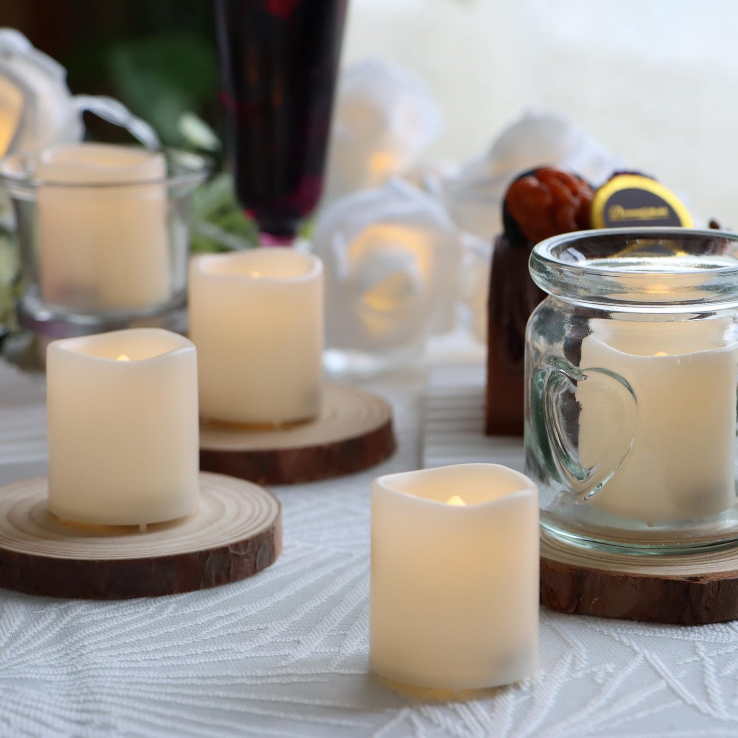 Smallpenglai 12 Pack Flameless Votive Candles Flickering Electric Fake Candles LED Battery Operated Tea Lights for Home Wedding Decor Party Table Halloween Christmas Decorations, Warm White Glow