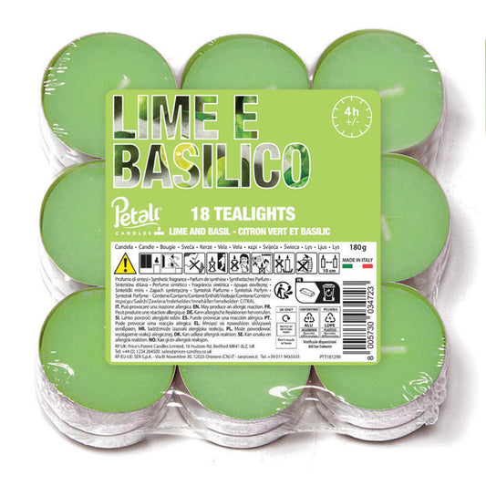 Price's Petali Range Lime and Basil Pack of 18 Scented Tea Lights Candle for Home & Events | 4 Hour Burn Time Scented Candles for All Occasions | Long Burning Tealights Gifts for Women & Men
