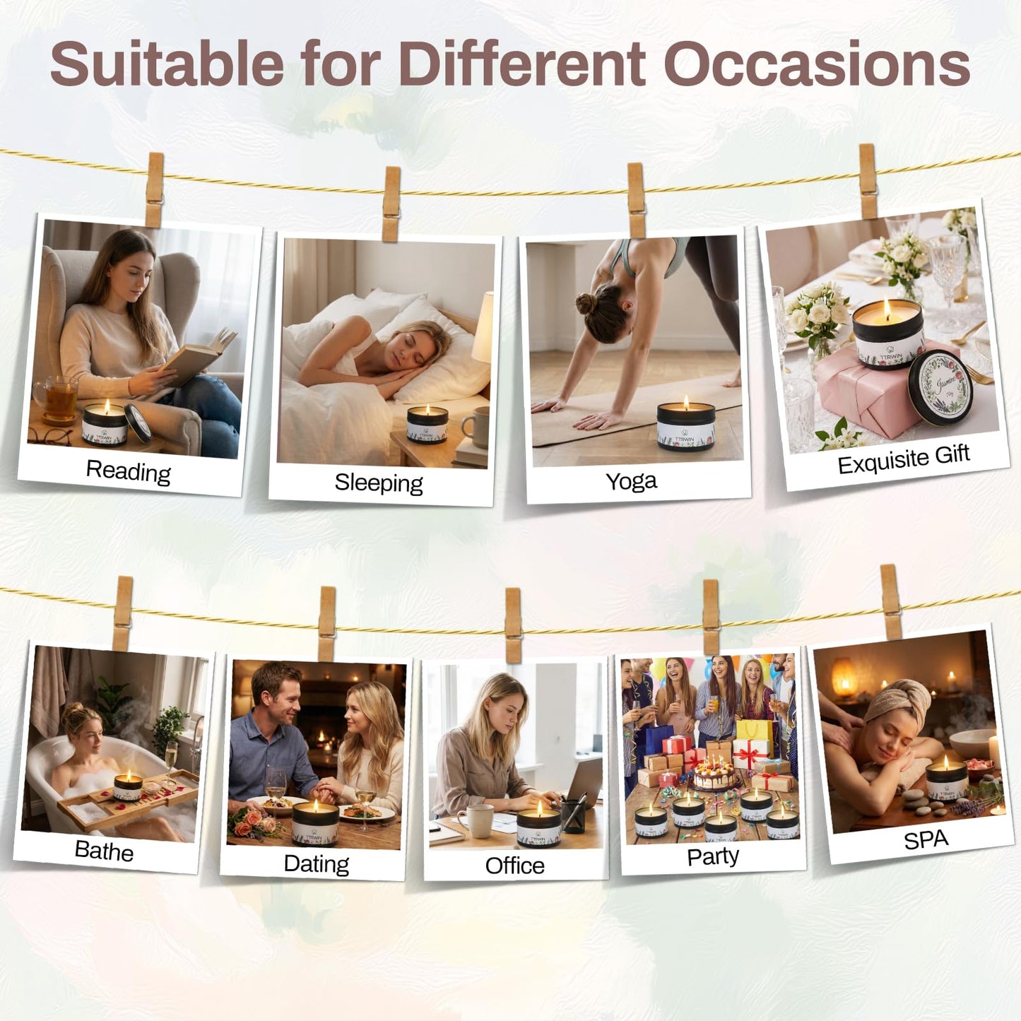 TTRWIN Relaxing Scented Candles Gift Set - 6 Natural Soy Wax Candles for Cosy Home, Aromatherapy Soy Candles in Jars, Stress Relief and Gifts, Christmas, Birthday, Spa Scents for Women, Men