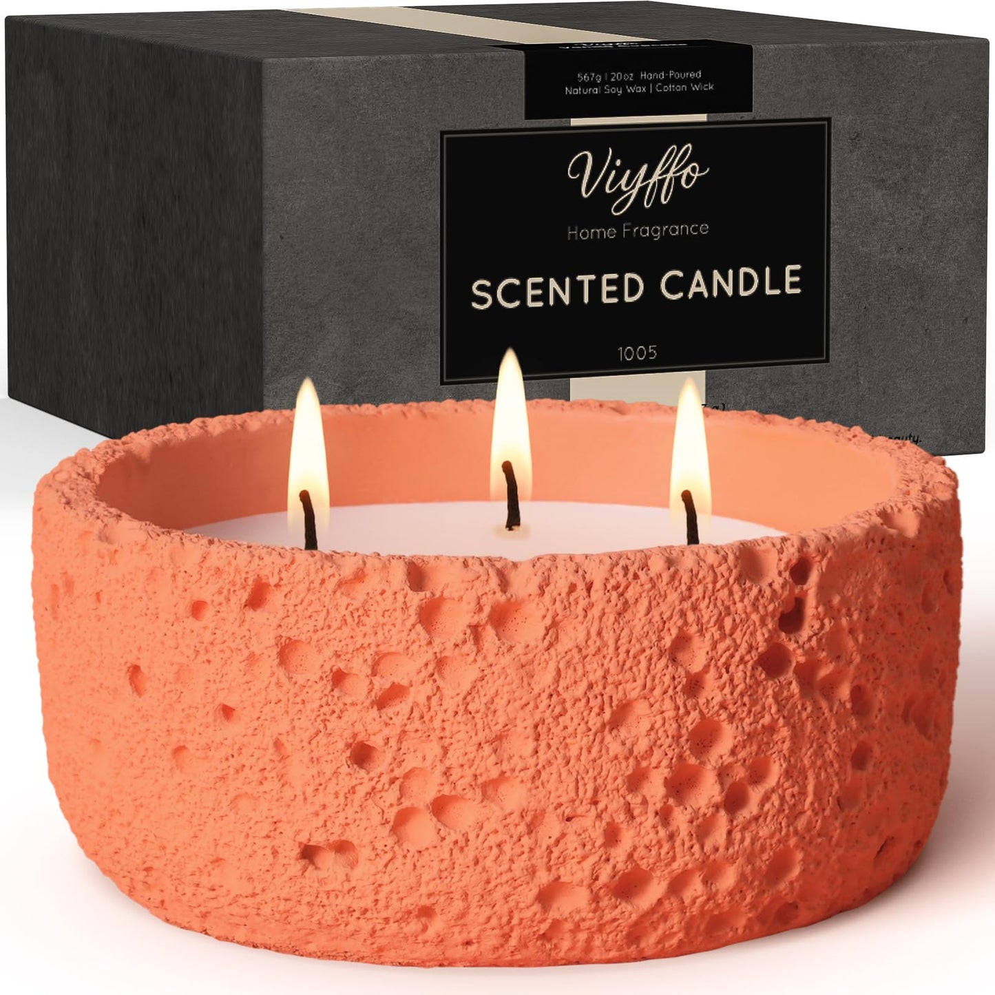 Viyffo 20oz Large Scented Candle – Vanilla Dreamscape & Pumpkin Spice, 3 Wick Non Toxic Soy Candles for Women, Warm Orange Ceramic Jar, Luxury Home Fragrance, Elegant Décor & Premium Gift