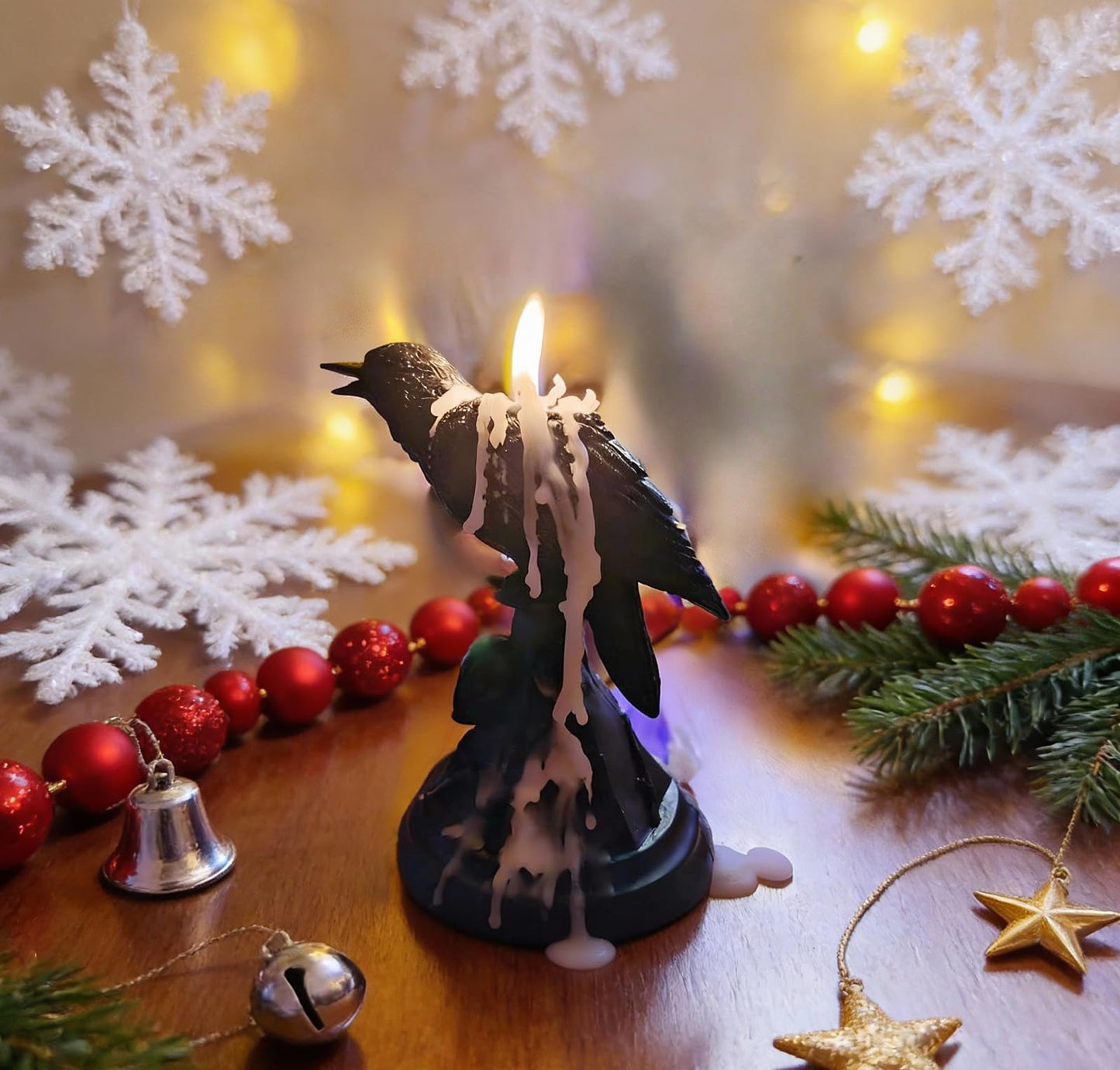 Gothic Decor Halloween Raven Candle Holder Crow Statue – Witchy Occult Home Décor,Skull Spooky Tabletop Furniture(Raven)