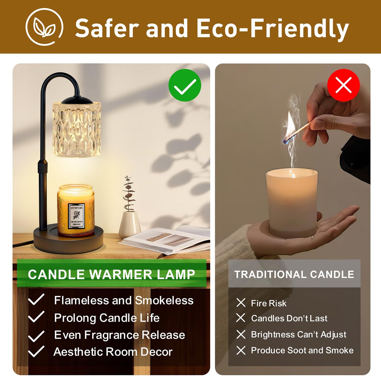 Briever Dimmable Candle Warmer Lamp with Timer, Height Adjustable Electric Candle Wax Warmer, Christmas Birthday Gifts for Women Mom, House Warming Gifts New Home Decor, Black Base with Glass Shade