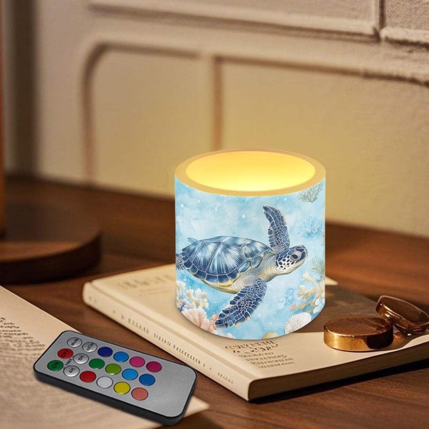 Merkmak Set of 4 Flameless Candles Sea Turtle Battery Operated LED Candles with Timer Remote Control Tea Lights for Home Decorations