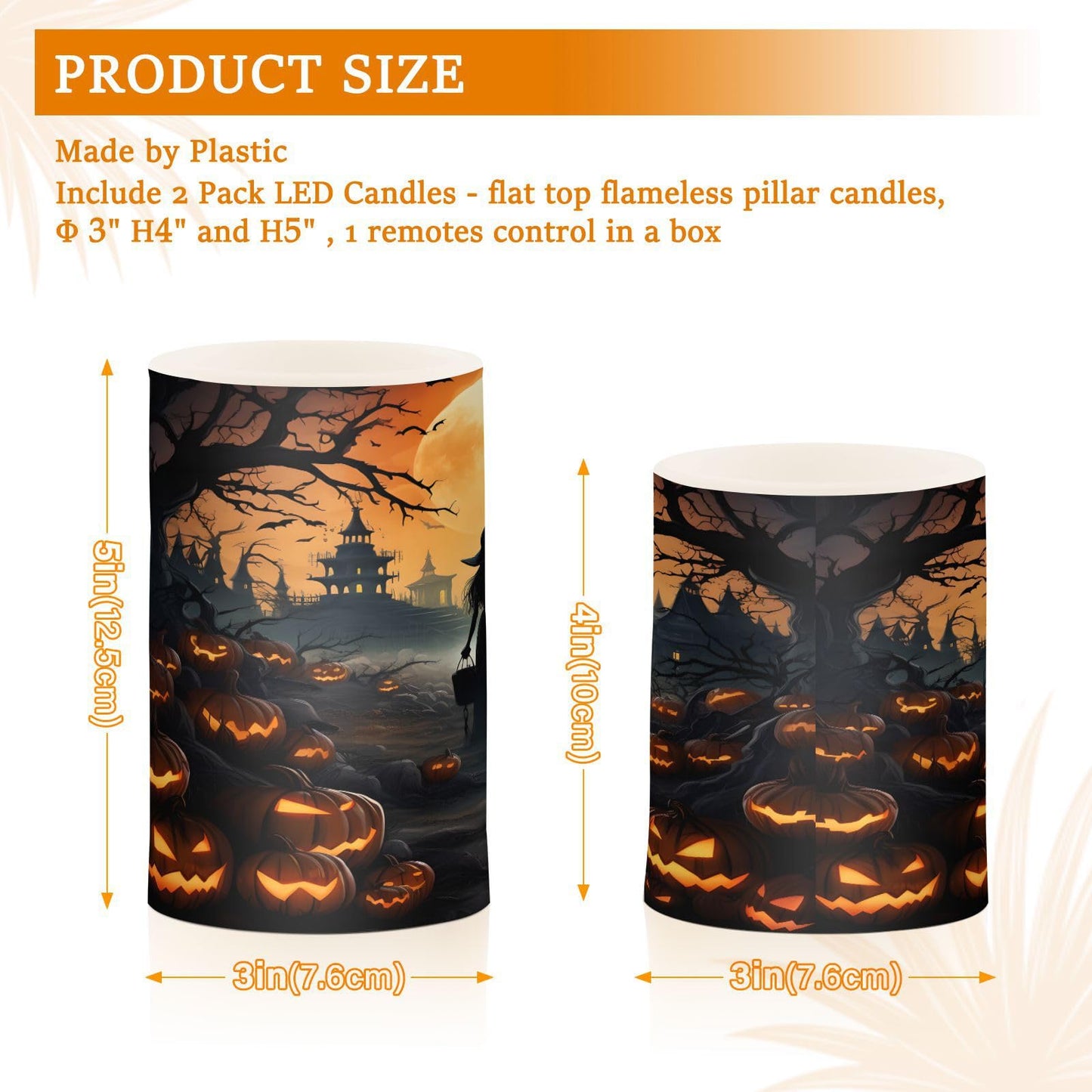 ALAZA Halloween Pumpkins Witch Flickering Flameless Candles Battery Operated with Remote Timer,Tea Light Candles LED Pillar Votive Candles Set of 2 for Outdoor Indoor Decorations