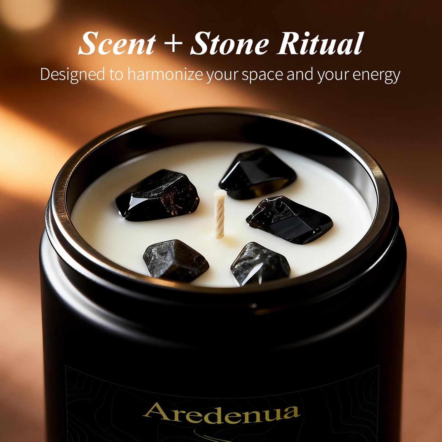 Aredenua Scented Candle with Crystal for Emotional Protection and Grounding - Cedarwood Aromatherapy Candle with Obsidian Healing Crystals, Natural Soy Wax 7oz, Strength Gift for Women Men