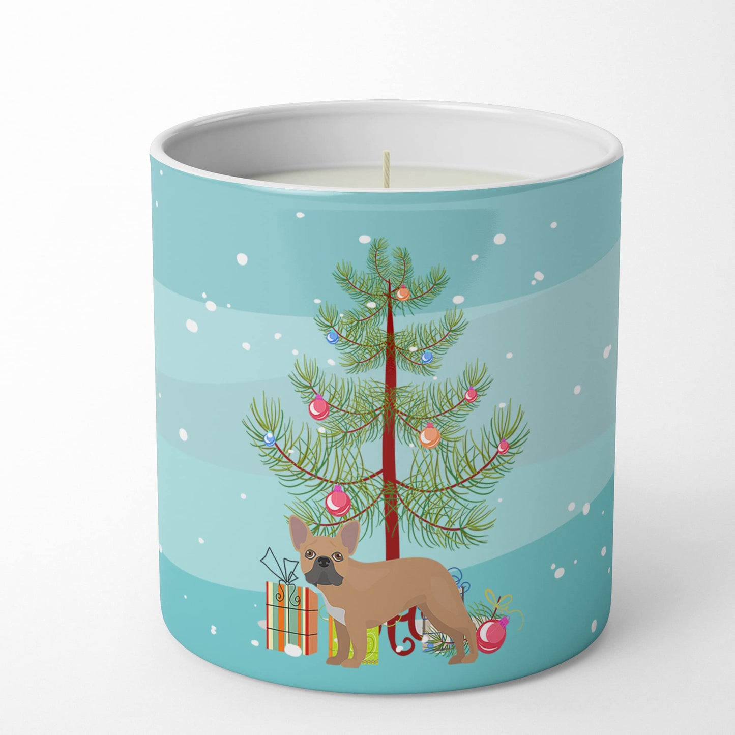 Caroline's Treasures CK3455CDL French Bulldog Christmas Tree 10 oz Decorative Soy Candle Nature Soy Wax Essential Oil Home Decor Ideal for Bedroom Kitchen Bath Office Gift, 10 oz