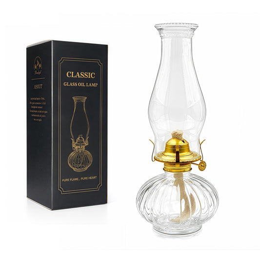 13" Large Glass Kerosene Oil Lamp, Vintage Hurricane Lantern with Thickened Glass Base, Chamber Oil Lamp for Indoor Use, Rustic Tabletop Lantern for Home Decor, Emergency Lighting(Clear)