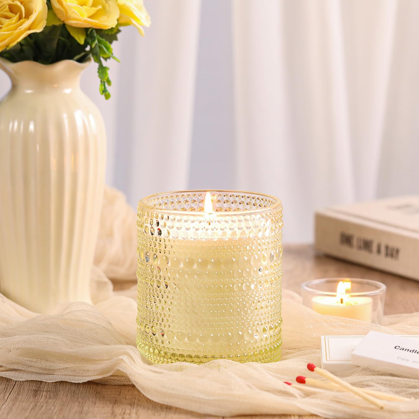 DARJEN Vanilla Candles for Home- 10oz 68H Natural Soy Wax Aromatherapy Jar Candle with Strong Scent, Decorative Aesthetic Candles for Living Room, Gathering, Kitchen, Luxury Gift for Women