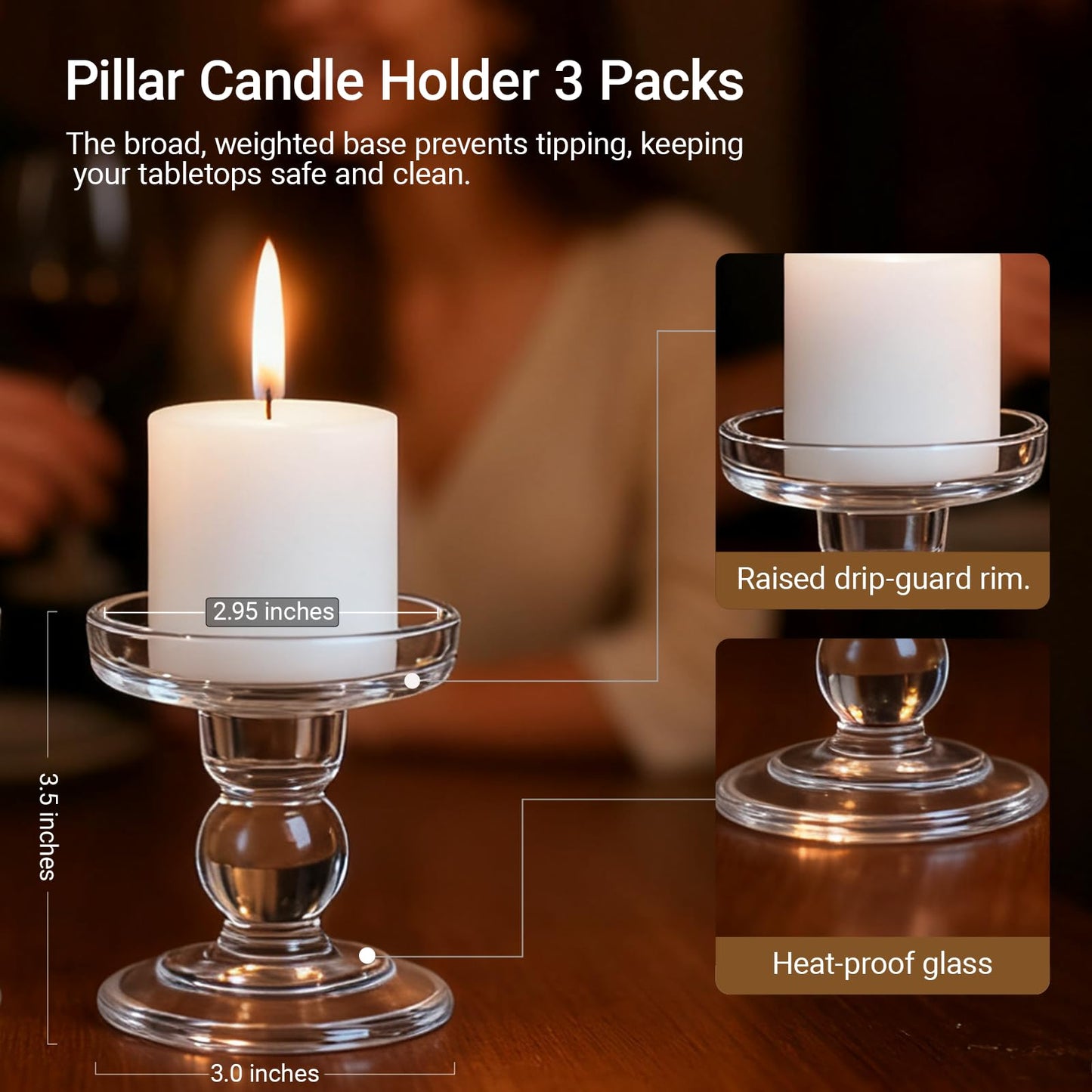 OYATON Glass Candle Holders for Pillar Candle, Unity Candle Holder Set of 3 for Wedding Ceremony Set, Candlestick Holder for Table or Home Decoration