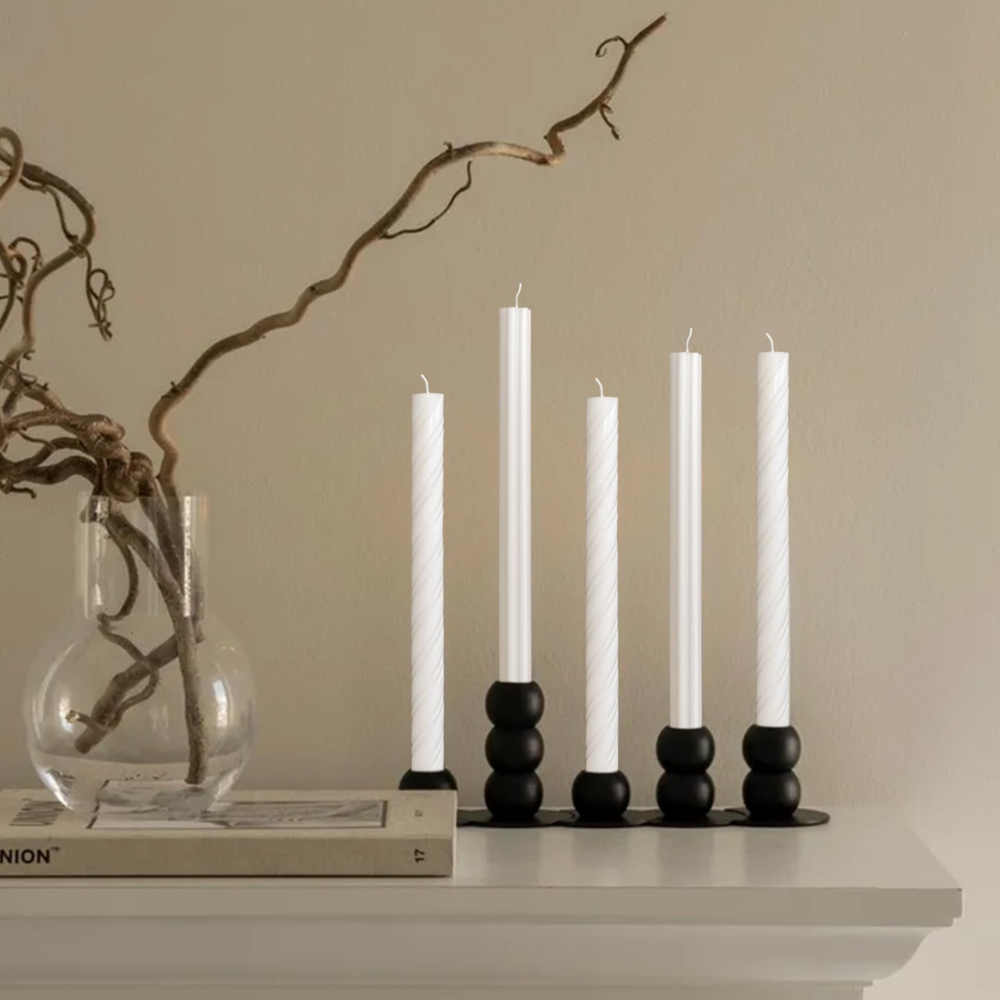 Dripless Unscented White Spiral Taper Candles Smokeless Long Lasting Burn 10 Inch Elegant Roman Column Candlesticks for Home Décor Set of 6