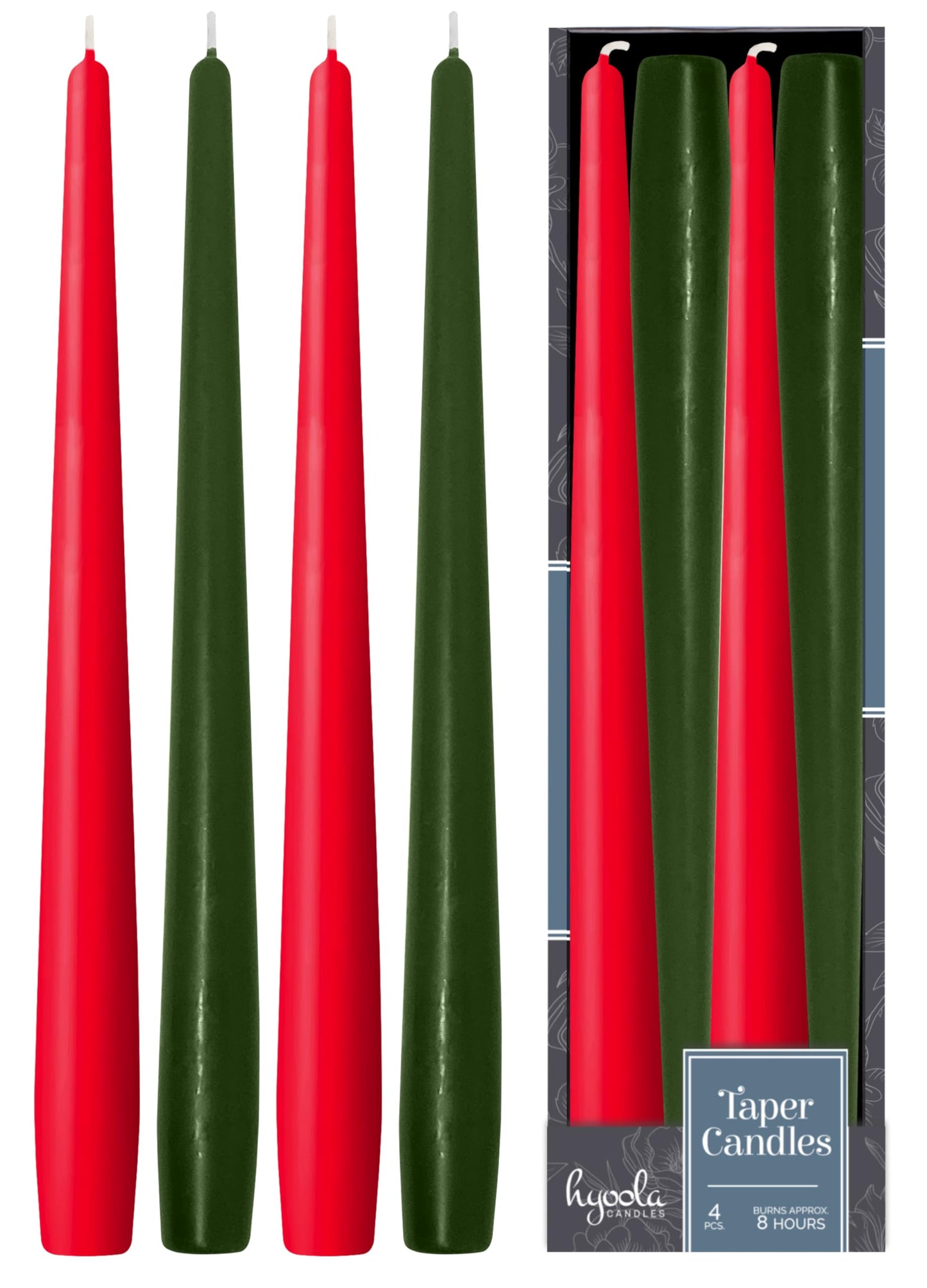 Hyoola Christmas Candles - Green and Red Taper Candles 10 Inch Dripless - 4 Pack Unscented Holiday Candles - European Made