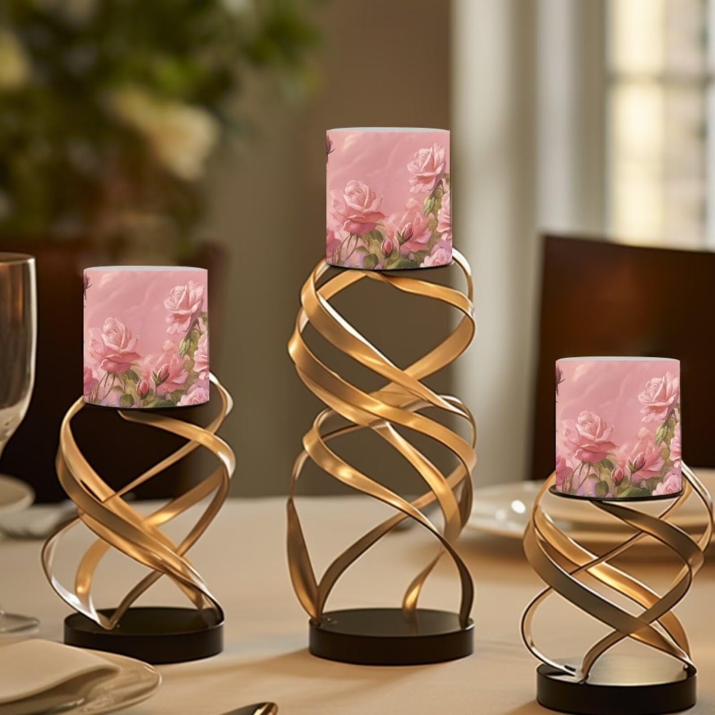 Cozeyat Pink Floral Versatile LED Flameless Candles 4 Pack Battery Operated with Remote Control Timer Dancing Flame Waterproof for Indoor Outdoor Home Table