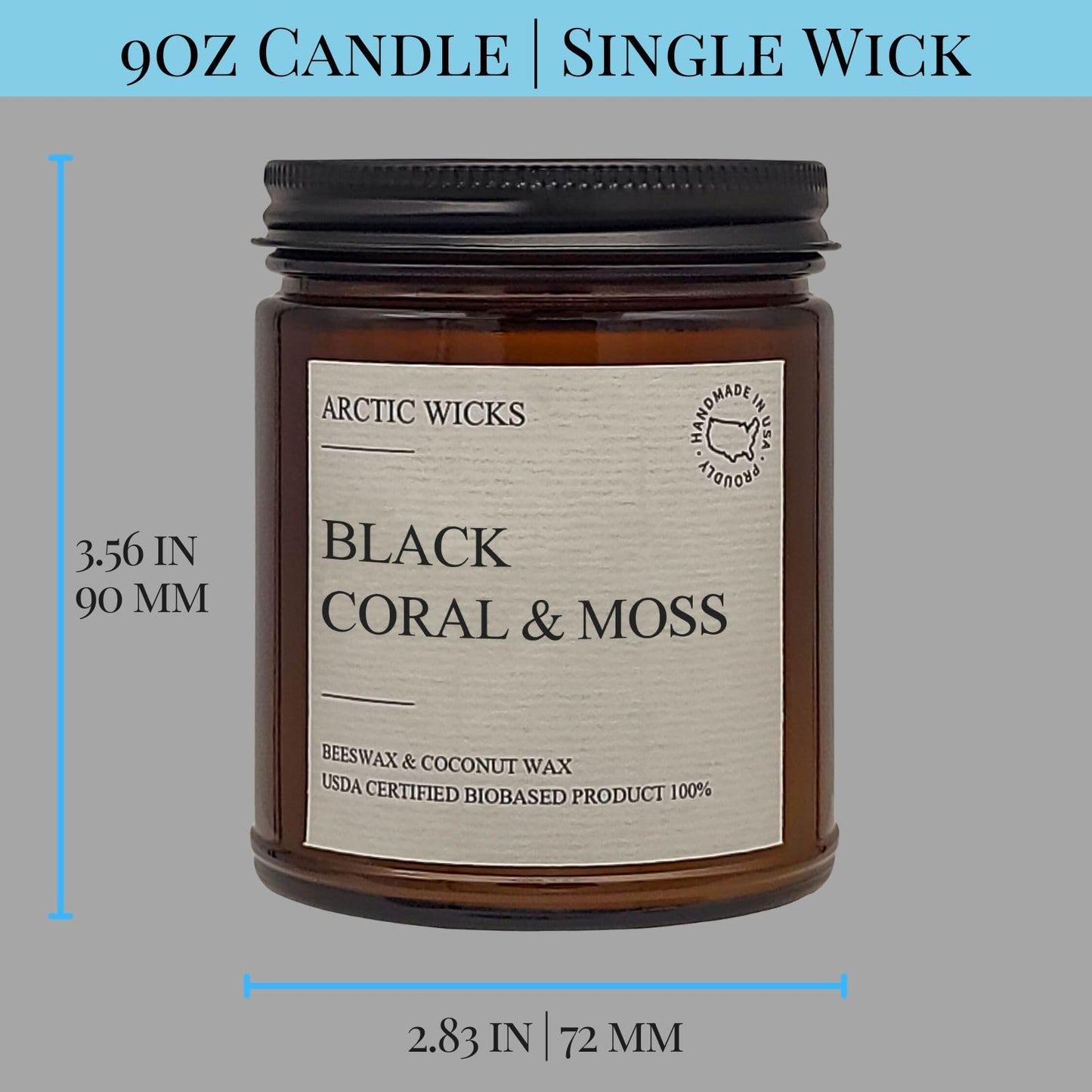 Arctic Wicks Scented Coconut Beeswax Candles | Coconut Beeswax Non Toxic Candle 9oz Amber | Farmhouse Candles Non-Toxic Clean Burn 100% USDA Certified Biobased (Black Coral & Moss)