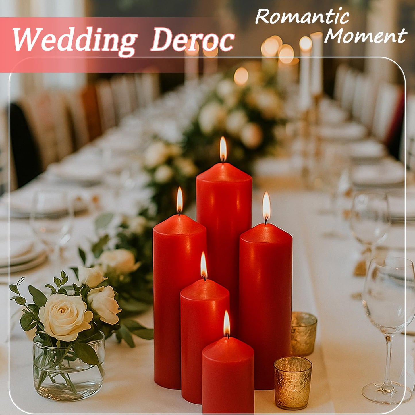Veiuwa 36 Pcs Red Pillar Candles Bulk Set，Hurricane Candles，3 Different Lengths (12 Each)，Dripless Unscented Smokeless，Gives You a Better Atmosphere When Organizing Wedding or Event Party.