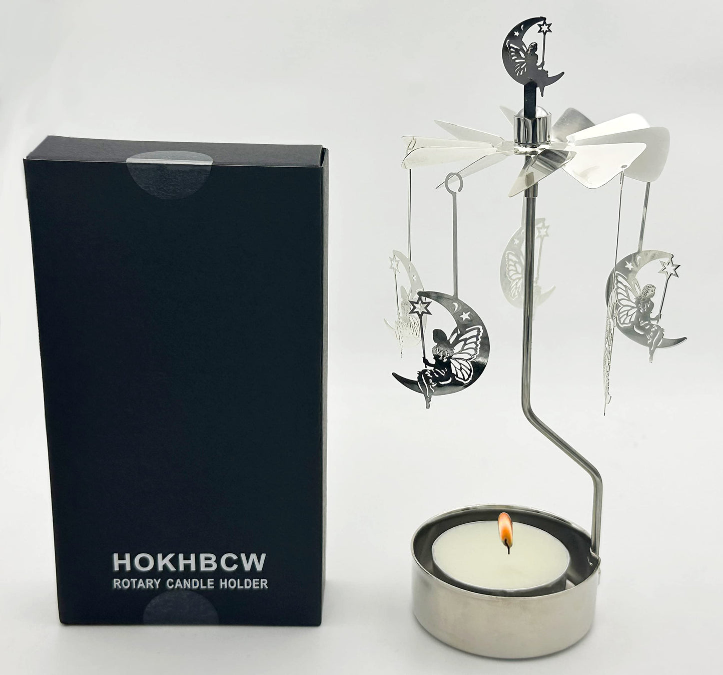 Rotary Candle Holder Spinning Candleholder Metal Small Gift (Moon+Elf)
