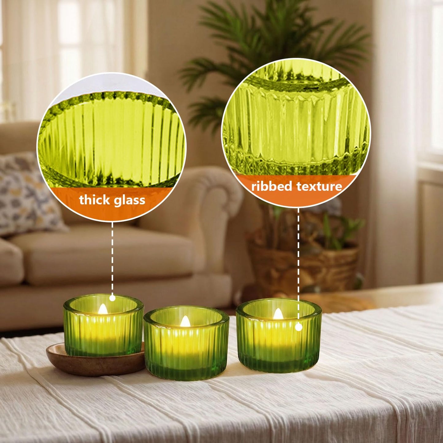 JOYIT Green Votive Candle Holders Bulk Set of 4, Tealight Candle Holder for Wedding Table Centerpiece, Glass Small Candle Holders for Birthday Party, Valentine's Day, Home Decor (2''X 1.4'')