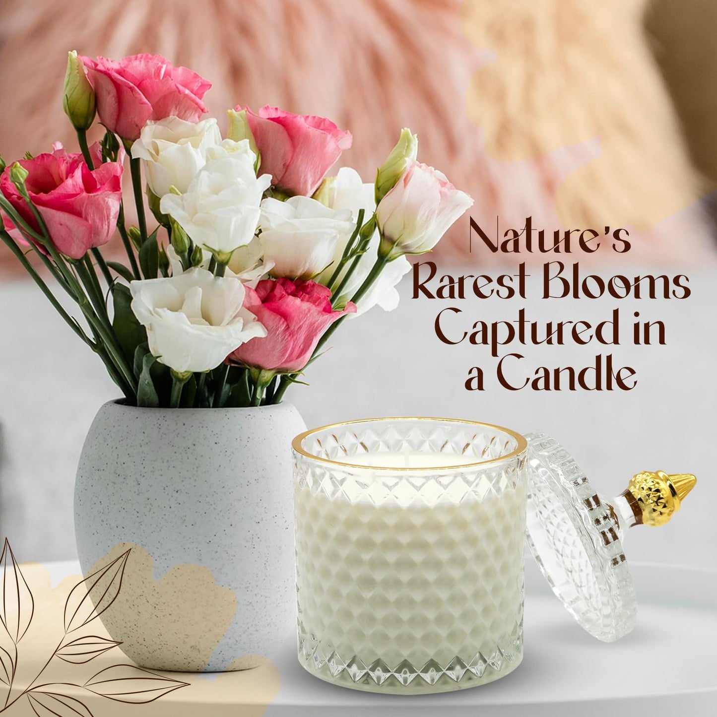 VIONAMI Luxury Scented Candle Gift, Ghost Orchid Rare Flower Fragrance Soy Candle in Glass Jar, 14.8oz, 80Hr Burn, Scented Candles for Women, Birthday Gift for Her, Luxury Candles for Women