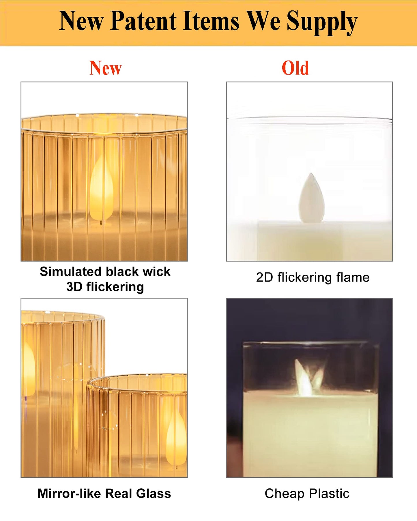 ANGELLOONG Glass LED Flameless Candles Battery Operated with Remote Control, Flickering Candles with Timer, Electric Gold Candles for Home Bathroom Fireplace Decor, Set of 3
