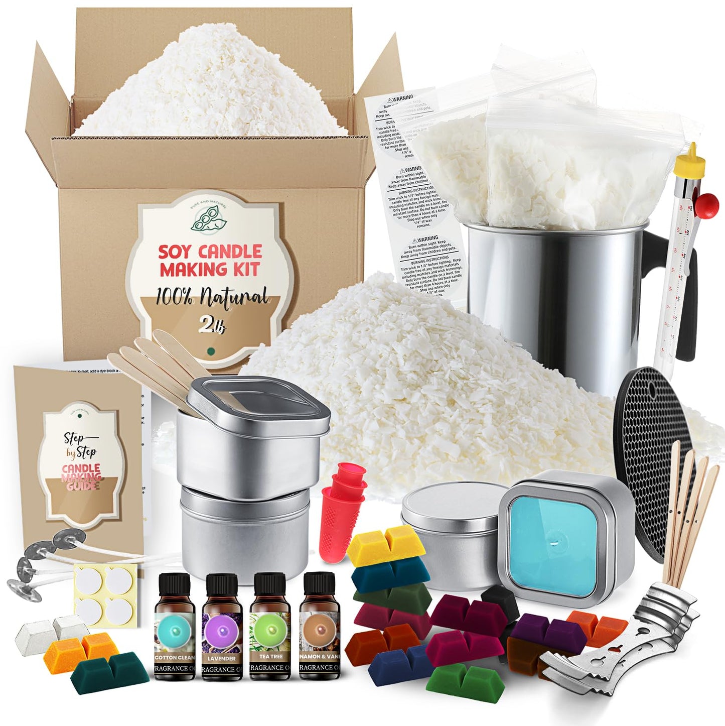 Etienne Alair Organic Soy Candle Making Kit for Adults, DIY Crafts, Complete Candle Making Supplies Include Natural Soy Wax, Tins, Scents, Dyes, Wicks & More – Gift Idea, Perfect Home Decor – 2 Lbs
