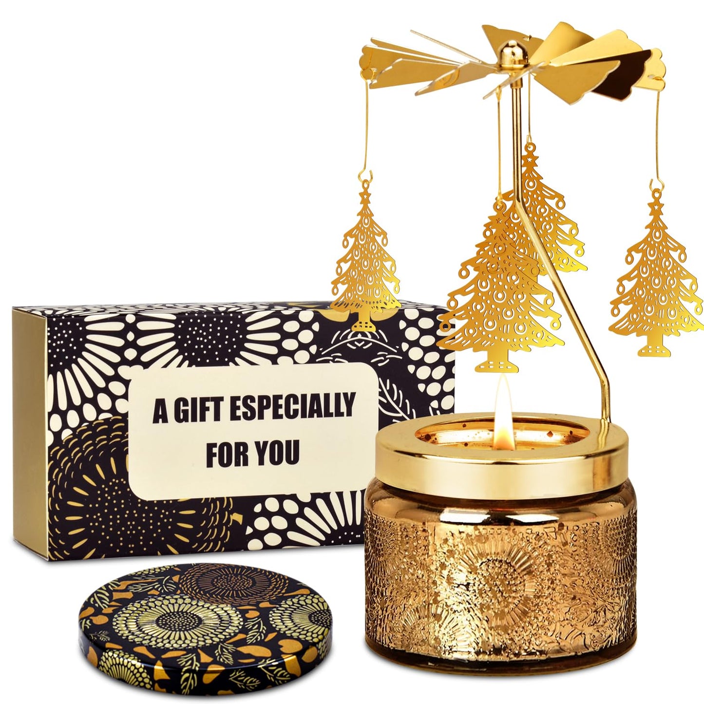Nialnant Christmas Tree Rotating Scented Candle Gift for Women Mom Daughter Sister Wife, Unique Rotating Scented Candle Gifts for Birthday Christmas Holiday Party Table Decoration