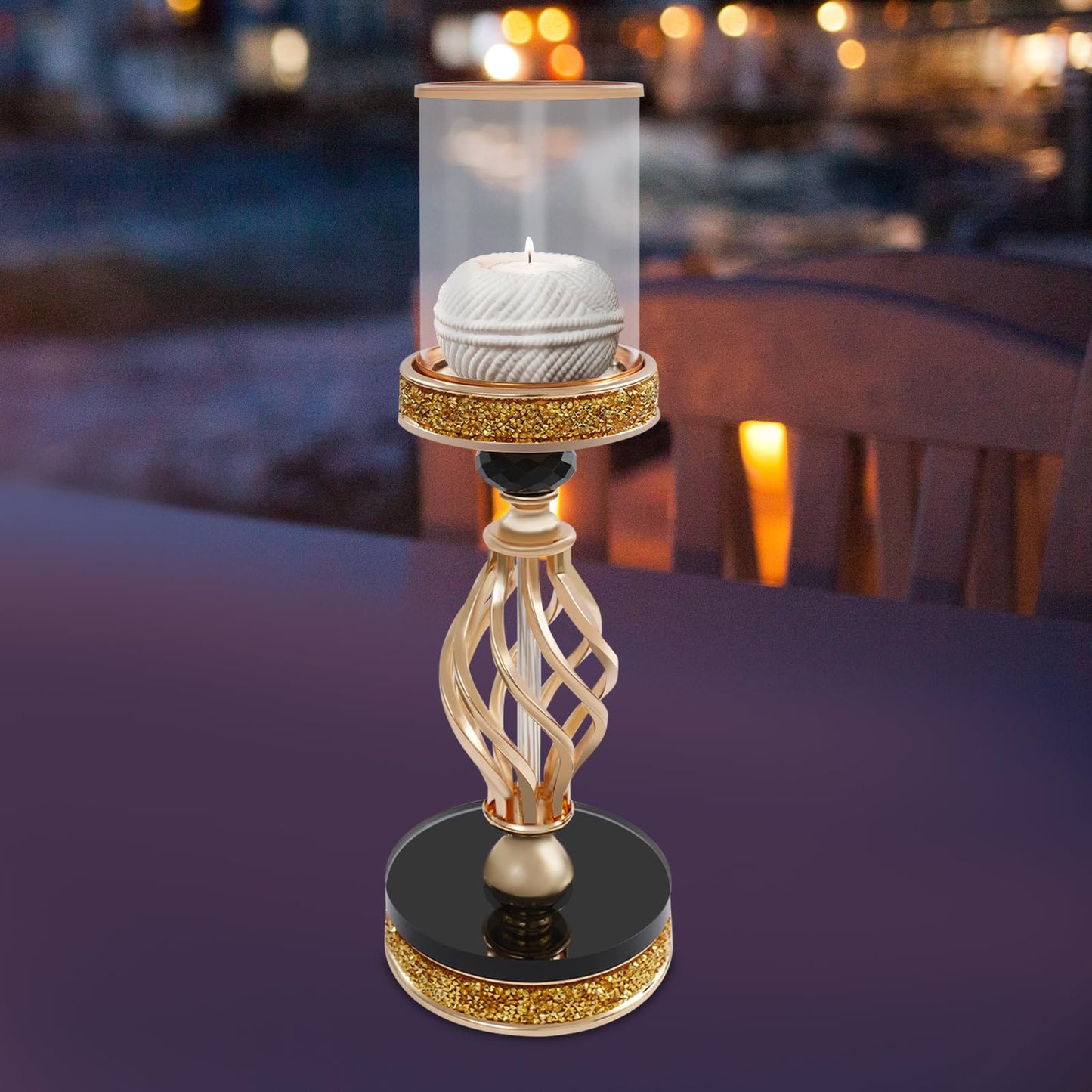 Candle Holder, Crystal Candlesticks Holder Set, Tabletop Pillar Candle Holders for Wedding, Parties, Events, Chirstmas, Home Decor, Table Centerpieces (Gold 01, L)