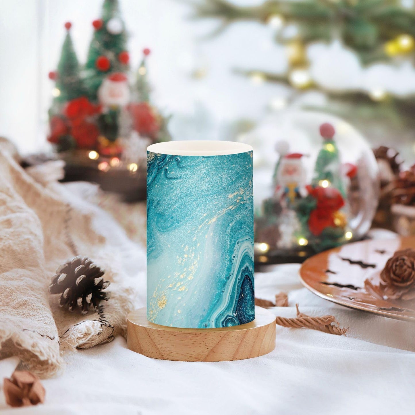 Qilmy Flameless Candles 2PCS,Abstract Ocean Marble Battery Operated LED Pillar Candles with Remote Control, Radiance Candles