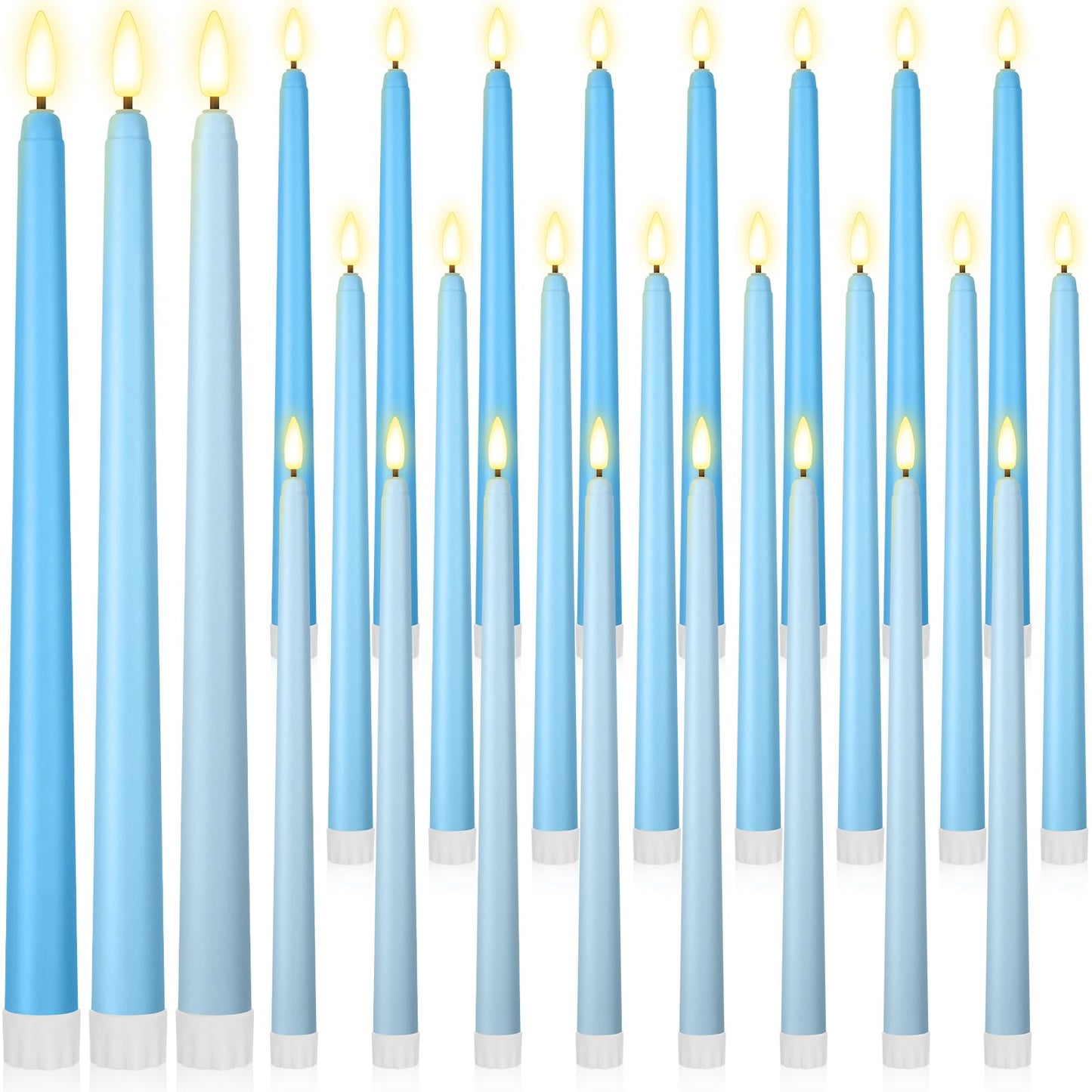 Macarrie 24 Packs Flameless Taper Candles Battery Operated Fake 11 Inch Long Candlelight LED Flameless Candlesticks Flickering Tapered for Summer Fall Wedding(Mixed Blue)
